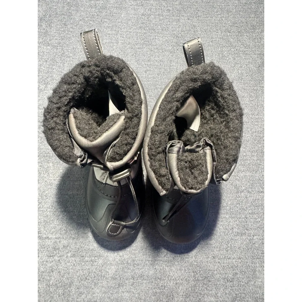 Members Mark Kids Snow Boots Gray Black Faux Fur Lined Winter Boots Size 11/12